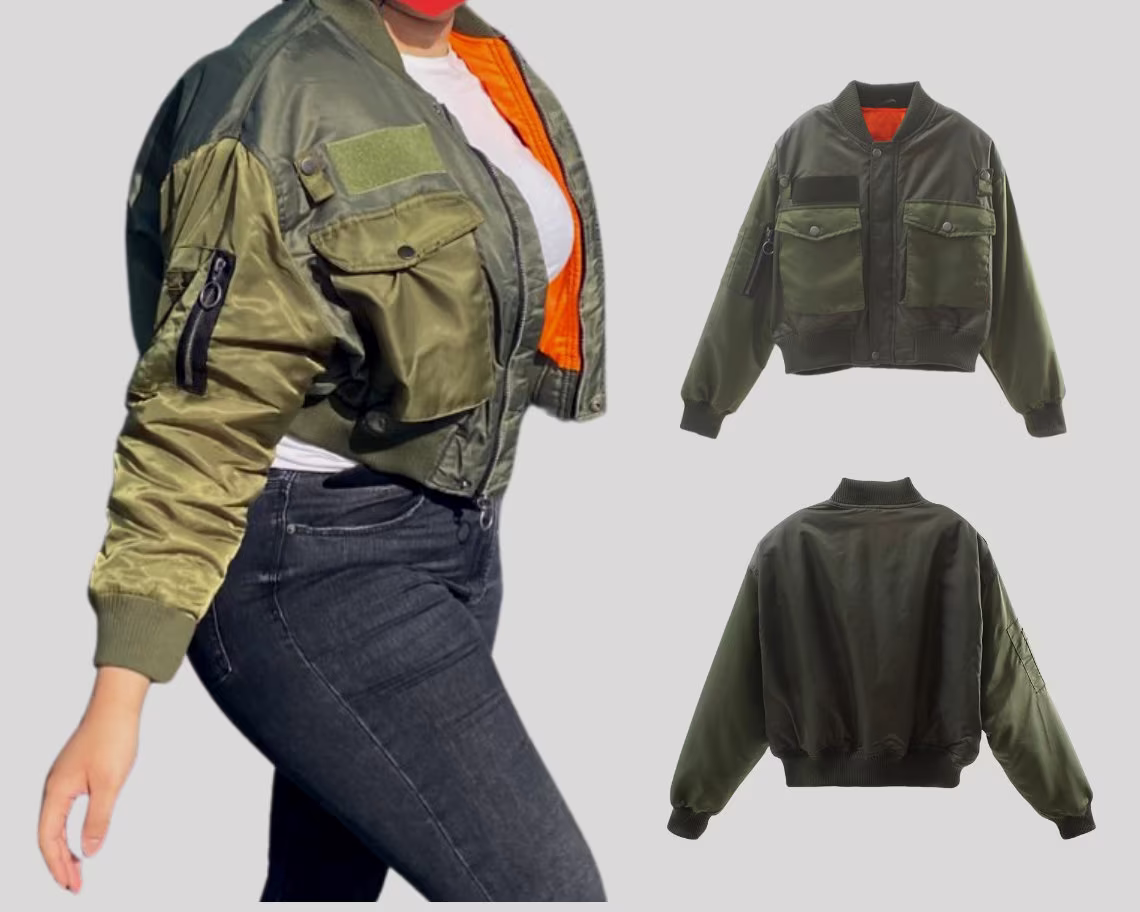 Bomber Jacket Women | Green Puffy Oversized Winter Parka Warm Windproof Coat