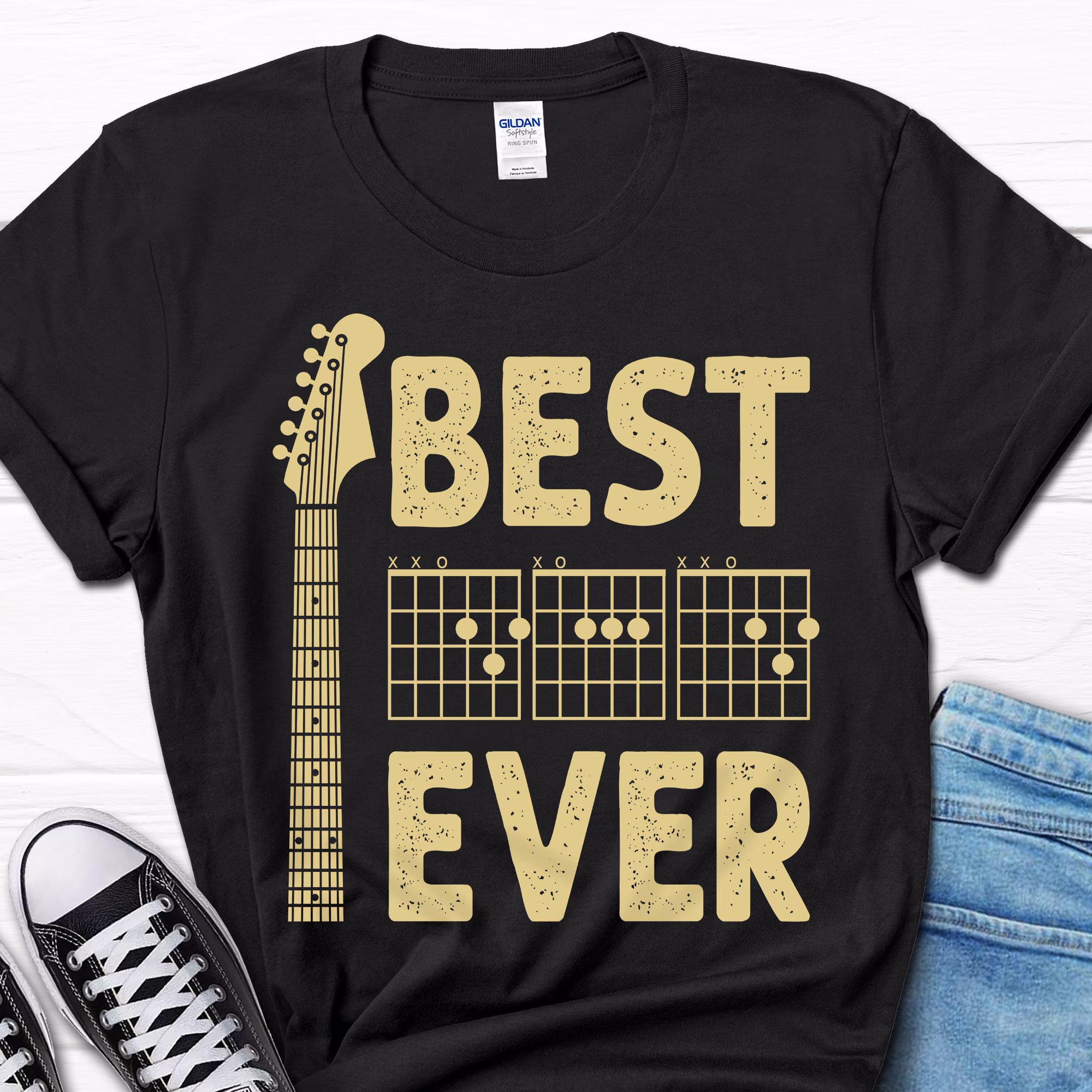 Best Guitar Dad Ever Gift, Father's Day Chords T-Shirt, Guitarist Strings Tee, Musician Gift