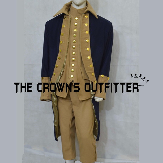 New Navy Blue Brown British War Uniform Coat George Washington's Vest & Breaches Available Sepratly Worldwide Expedited Shipping