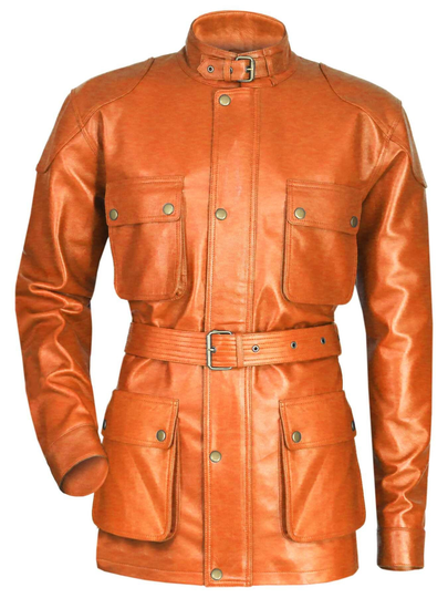 Orange 4 Pockets Panther Trialmaster Style Benjamin Biker Military Army Motorbike Leather Jacket/ Waxed Genuine Lambskin Jacket Mens