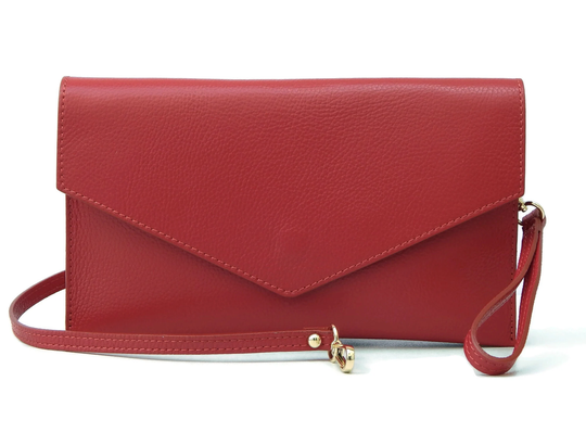 Red Leather Clutch Bag, Envelope Style Handbag, Wedding Purse, Wrist Slim Underarm Evening Bag