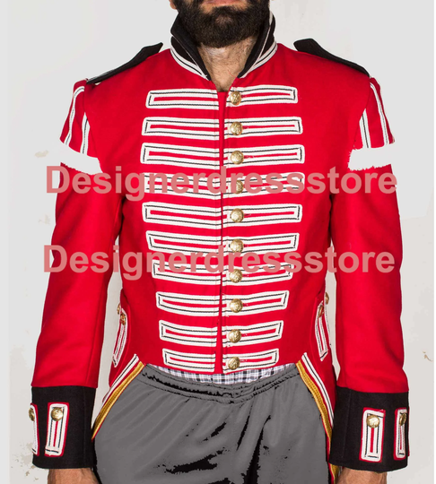 Mens Military British Royal Newfoundland Regiment Coat, Mens Fashion Hussar Jacket - Steampunk Uniform Jacket