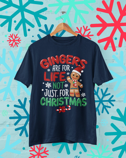 Gingers Are For Life Not Just Christmas Funny T Shirt With Gingerbread Man in Santa Hat Xmas Festive