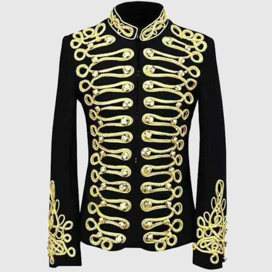 Men's Vintage Black Gold Embroidery Suit Jacket Hussar Uniform Military Style Tunic Plessie Jimmie Hendrix , Handmade Light Hussar Jacket