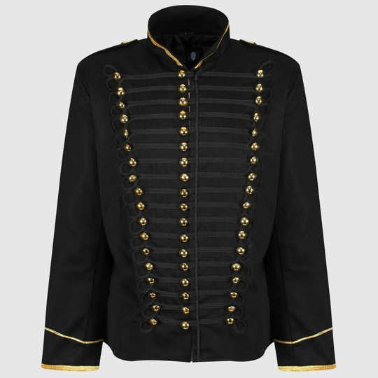Black Hussar Steampunk Cotton Parade Jacket, Black Military Mens Jacket