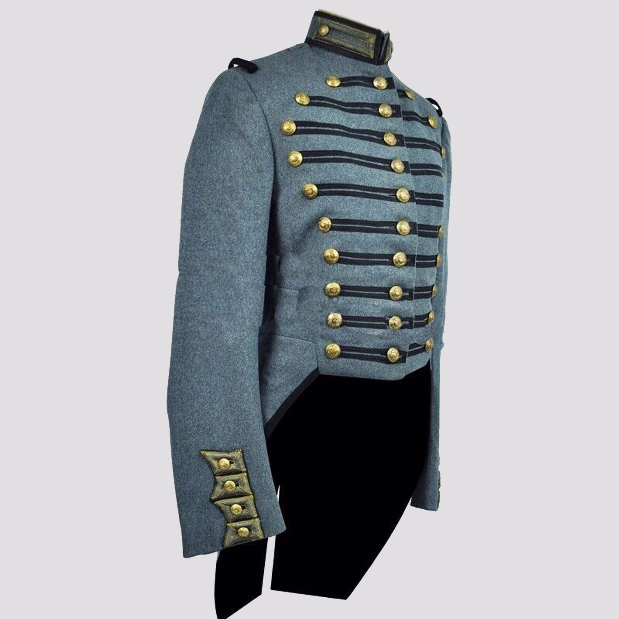 New Men Gray Historical National Guard Dress 1838 Military Jacket, British Braid Jacket