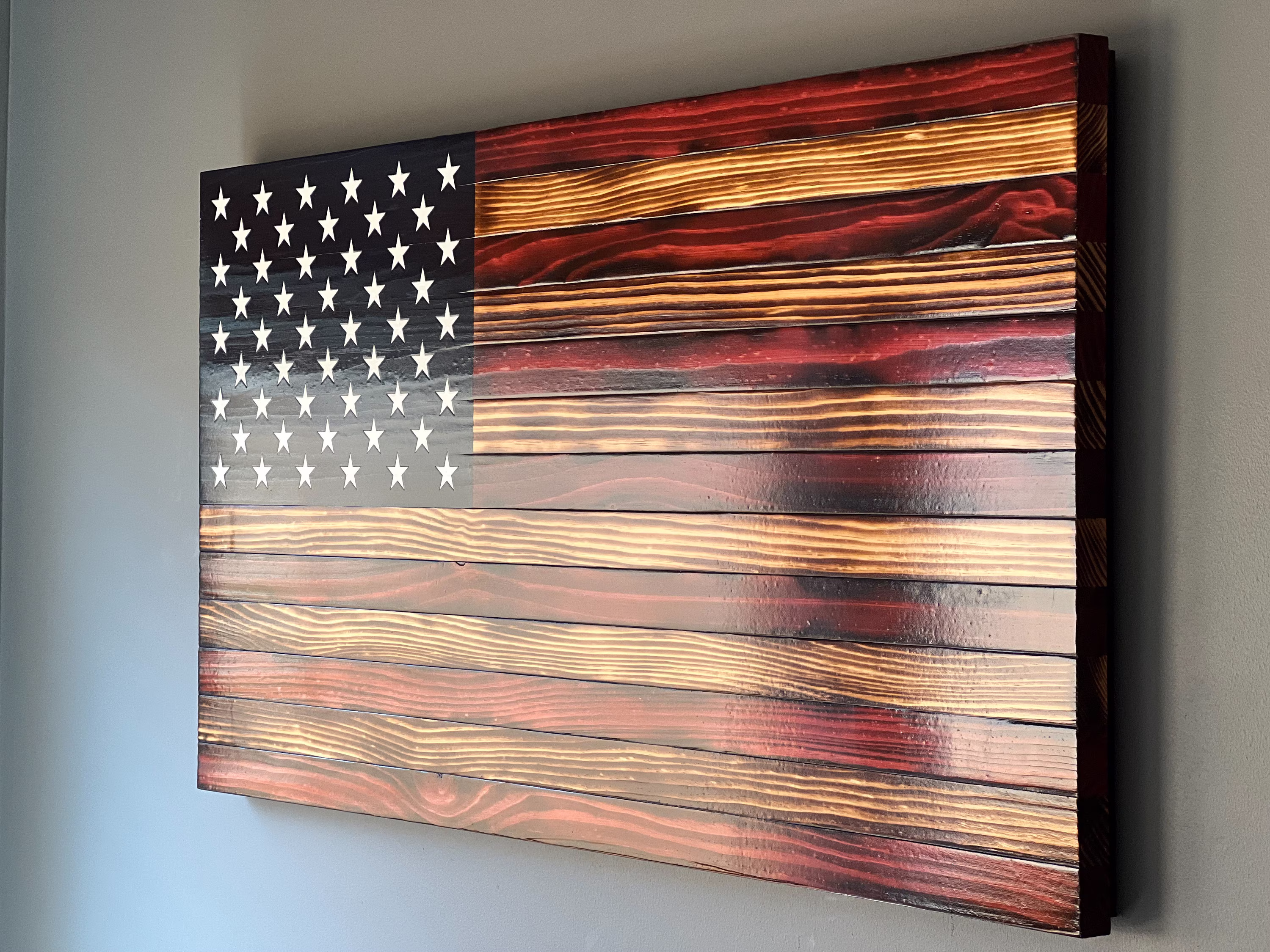 Rustic American Wood Flag, Customizable Charred Patriotic, Living Room Wall Art, Flag For Patio, Wedding Gift, Graduation
