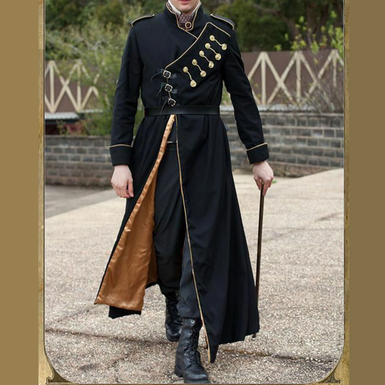 New Men Black Long Coat Style Betrayed From The Beginning Costume Coat, British Braid Jacket