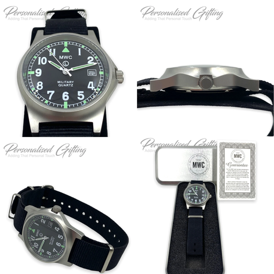 Personalised Engraved Military Watch G10Lm 50M Mwc Bespoke Quartz Wristwatch Personalize Any Logo, Text With Strap With Case