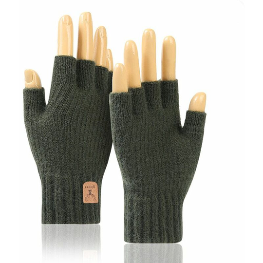Fingerless Gloves-Men's Winter Mittens,Half Finger Gloves Knitted Winter Mittens Soft and Fluffy for Unisex for Men Women and One Size(Military Green)