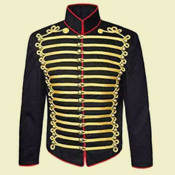 New Men's Handmade Naploleonic John Smith Gold Embroidery Black Military Jacket, Men Fashion Braid Jacket | Hussar Jackets For Men
