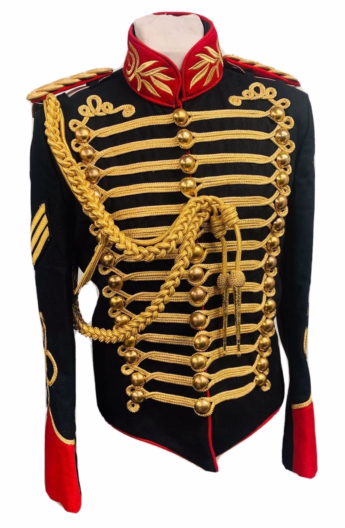 Mens Black Military Jacket Steampunk Gold Braiding Ensemble Epaulette & Aiguillette Included As Seen