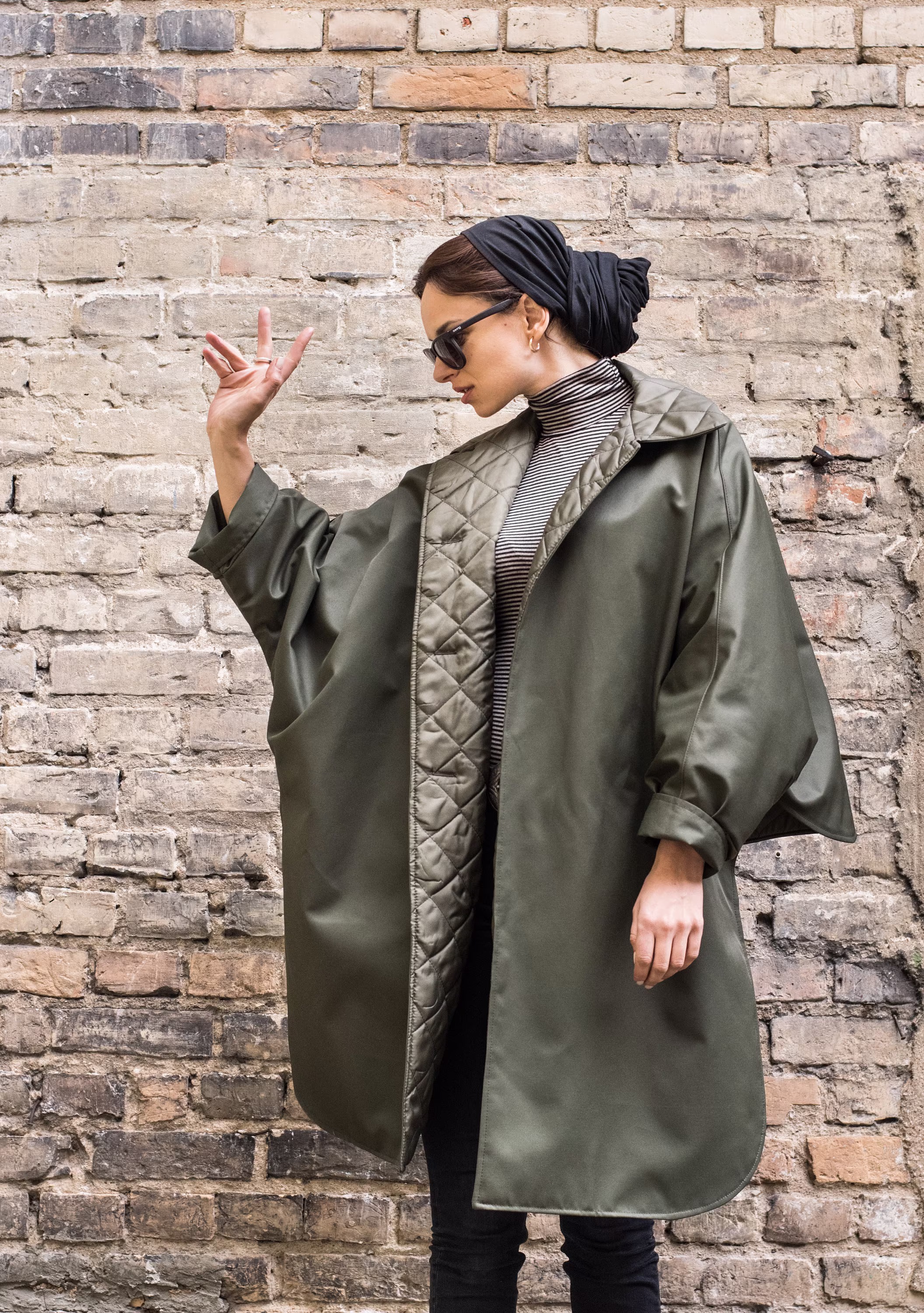 Oversized Coat/One Size Military Poncho Two Sided Waterproof Hadmade Geometric Asymmetric