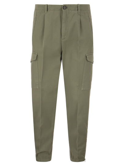 Brunello Cucinelli Ergonomic Fit Trousers In Garment-dyed Comfort Cotton Drill With Darts, Cargo Pockets And Zip At Hem