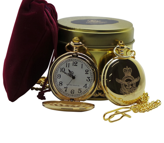 Royal Australian Air Force Pocket Watch Raaf 24K Clad Gold Luxury Gift Case Engraved Crested Badge Set Personalised Military Fob Custom Made