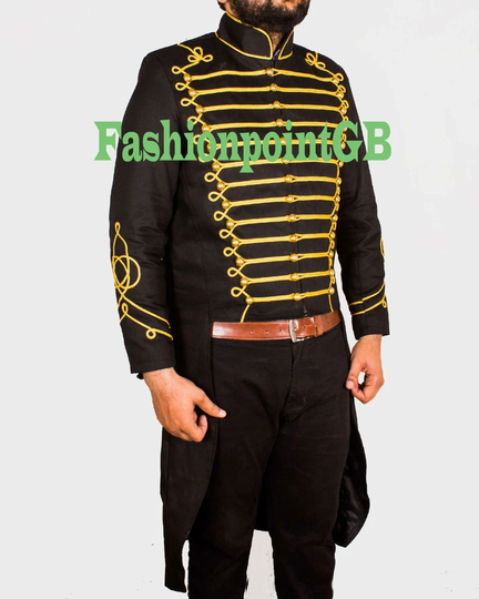 Mens Military Long Tail Coat, Mens Steampunk Gothic Coat Style Officer Hussar Jacket, Accessories Not Included in Price