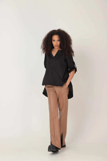Women Shirt, Oversize Long Black Plus Size Blouse, Maxi Extravagant Top, Short Sleeve Adeptt