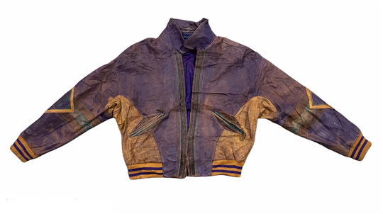 Vintage Varsity Jacket, Leather Distress Coorway Pelle Soda Club Marc Buchanan