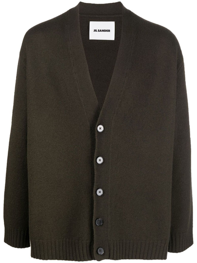 Jil Sander Military Green Wool Cardigan