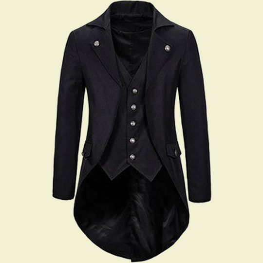 Men's Steampunk Vintage Tailcoat Jacket Gothic Victorian Frock Trench Coat, Cosplay Long Black