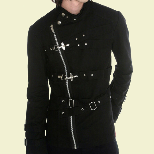 Men's Black Gothic Style Army Jacket, Gothic Steampunk Shad Jacket, Parade Military Steampunk Punk Jackets