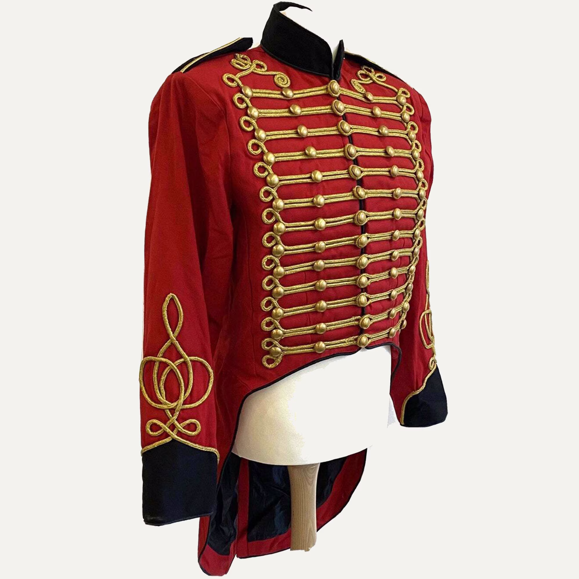Men's Military Hussar Tail Coat in Red Black, Men's Fashion Jacket