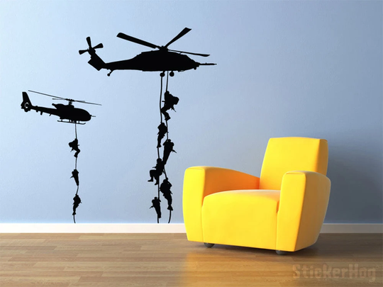 Military Helicopter Troopers Rappelling Wall Decal Vinyl Sticker 48x48