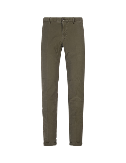 Incotex Man Slacks Trousers In Military Green Gabardine