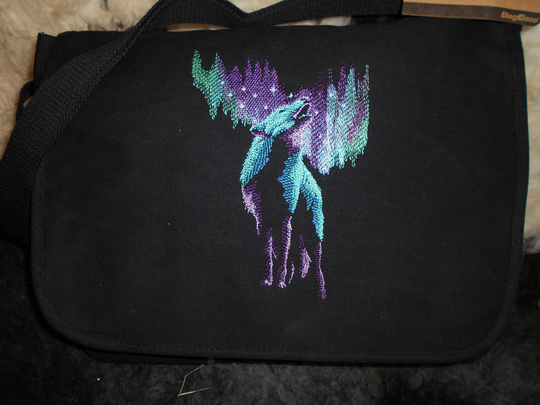 Aurora Wolf Bag, Embroidered Northern Lights Canvas Borealis Shoulder 100% Cotton Canvas, Crossbody Bag