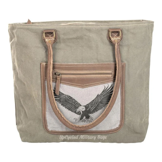 Military Canvas Tote Bag Bald Eagle | Purse Shoulder Overnight Travel Patriotic Lover Gift American