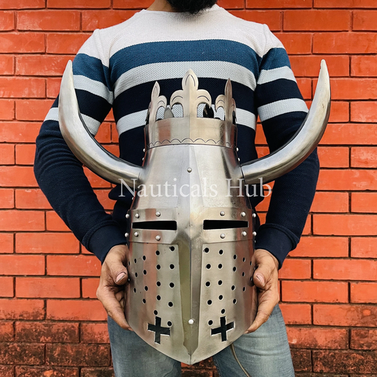 Medieval Knight Helmet | Knight With Big Iron Horns Templar Fully Wearable Gift For Him
