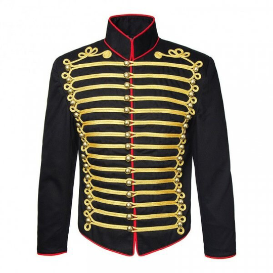 Men's Naploleonic Black Military Jacket, John Smith Gold Embroidery Man, S Fashion Braid Jacket | Chest Size 34