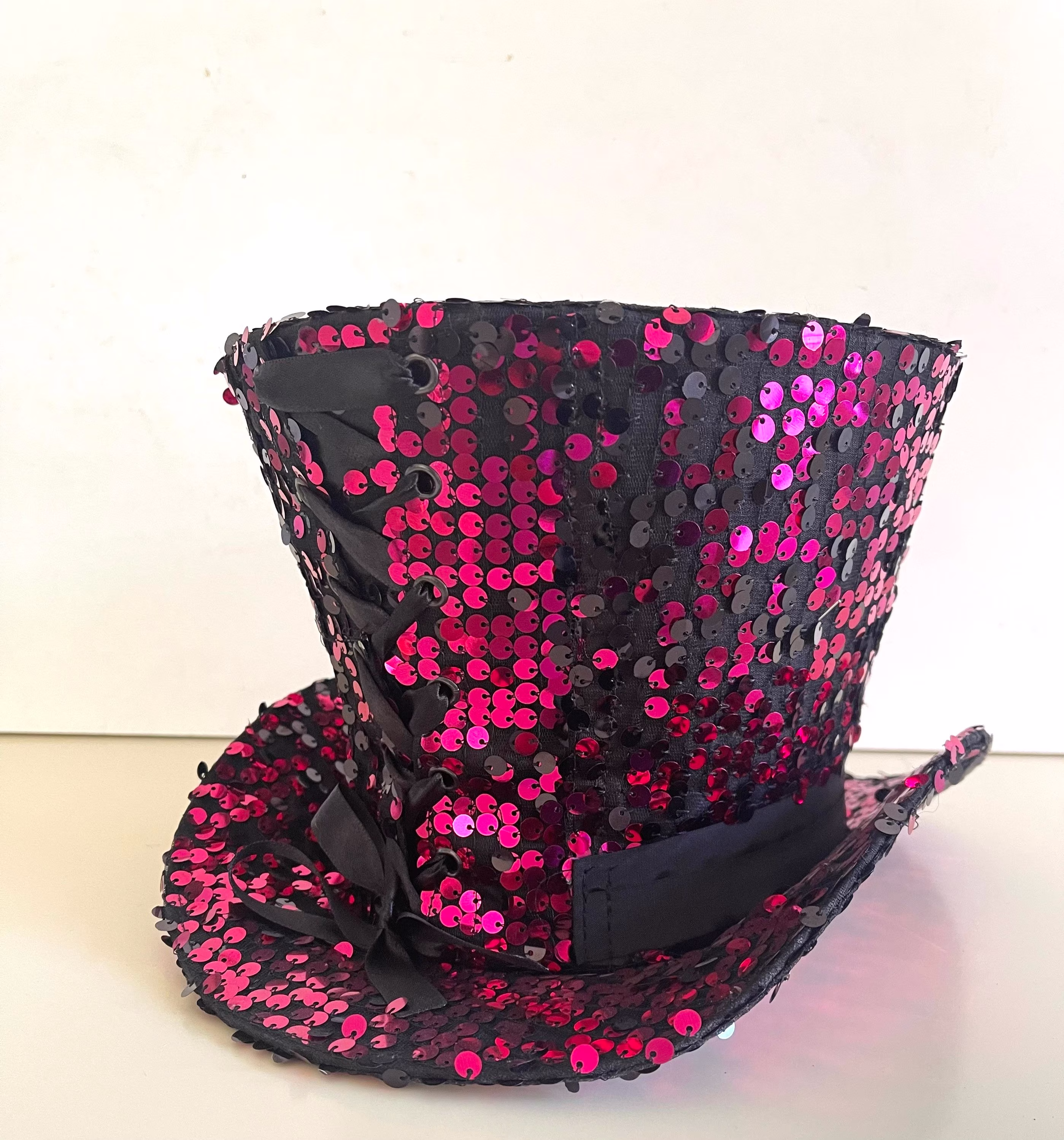 Hot Pink/Black Sequins Top Hat Details in Sizes 55cm