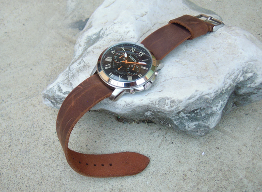 Distressed Watch Strap, Leather Handmade Band, Slip Through Watch, Brown Bracelet