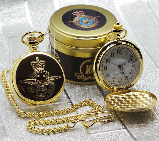Engraved Raf 24K Clad Gold Pocket Watch Luxury Gift Case With Certificate Royal Air Force Crested Set Personalised