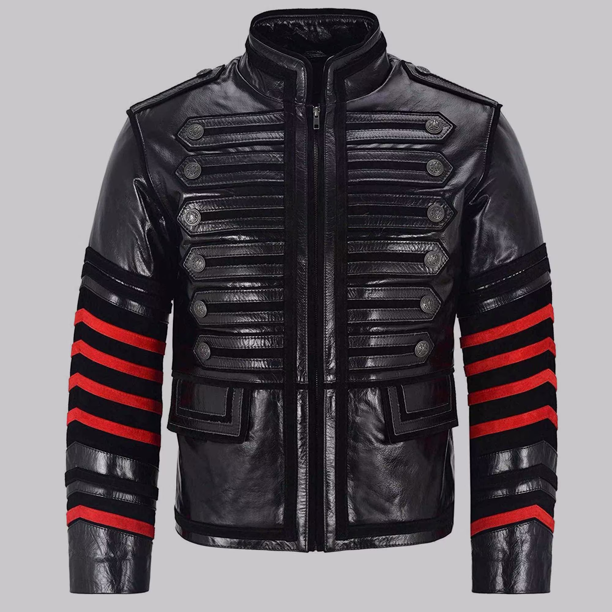 Men Gothic Military Style Leather Jacket Black Stylish Jacket, Gothic Military Jacket, Stylish Leather Jacket