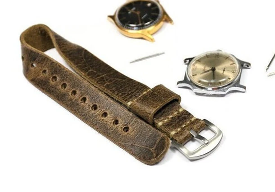 Distressed Leather Watch Strap Brown, Handmade Wrist Band, 18mm 20mm 22mm 24mm Replacement Band Length 250-280mm