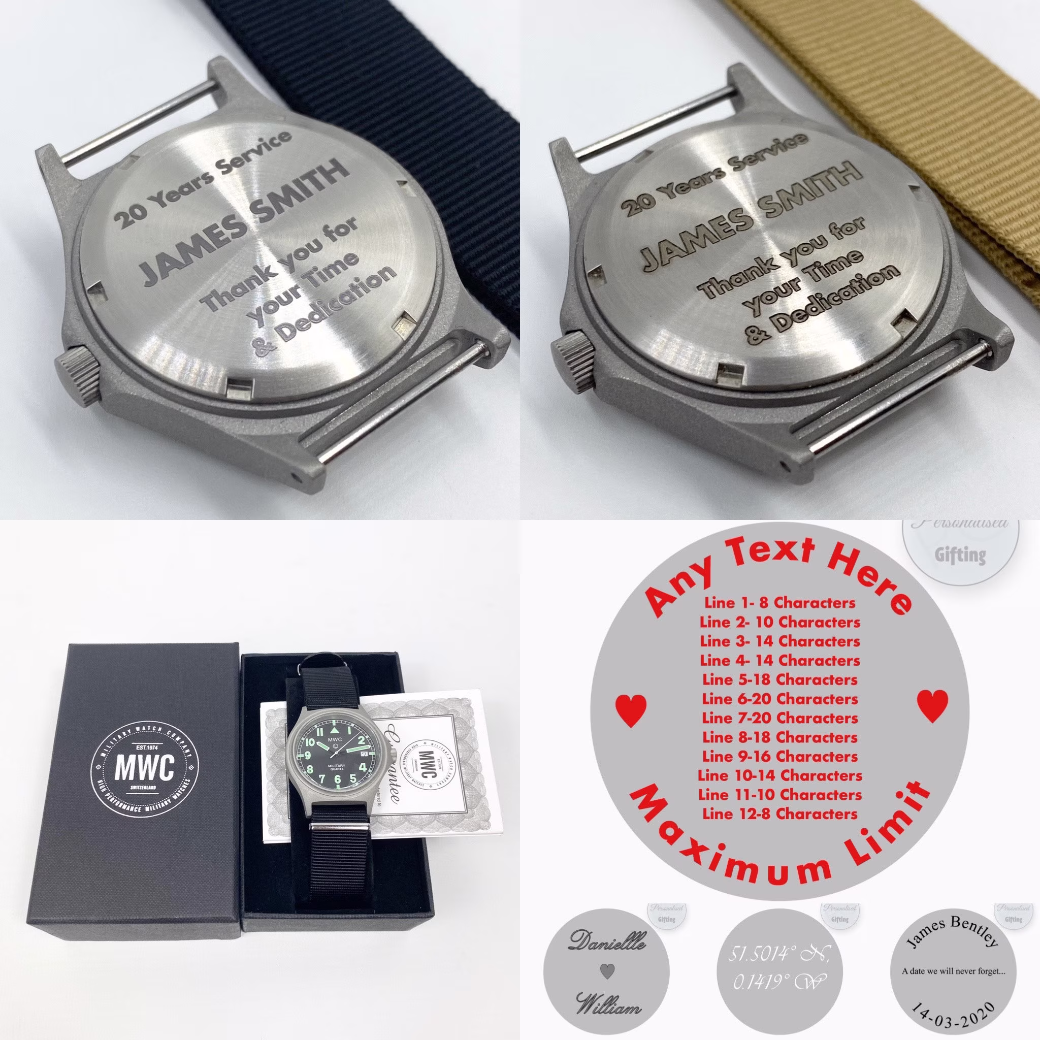Personalised Engraved Military Watch G10 100M Mwc Bespoke Quartz Wristwatch Personalized With Any Text Strap With Gift Case