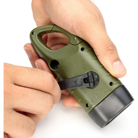 Bearsu - Rechargeable Solar Torch, led Hand Crank Dynamo Emergency Flashlight with Carabiner for Hiking Travel Camping Climbing, Army Green [Energy