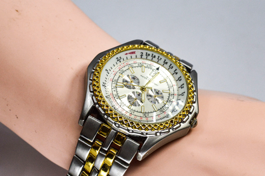 Two Tone Mens , Large Quartz Wrist Watch