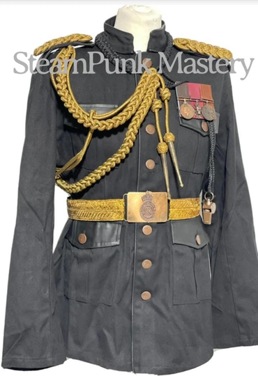 steampunk 6 Pcs | Jacket +5 Accessories Military Black Army Officers Jacket To Fit Chest Size 44"/46