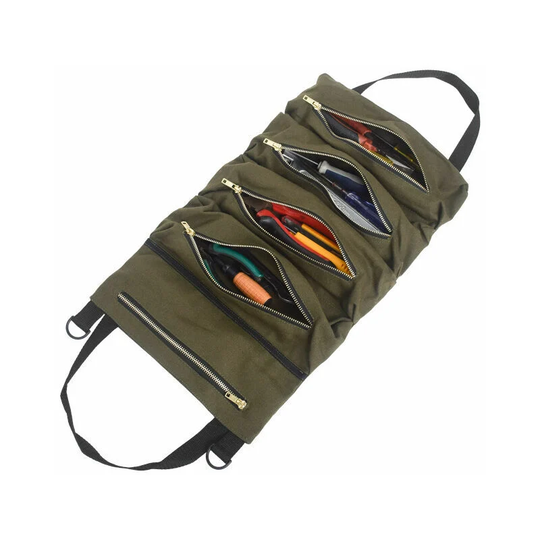 Canvas tool bag, with 5 zipped pockets for professionals, (Military green)