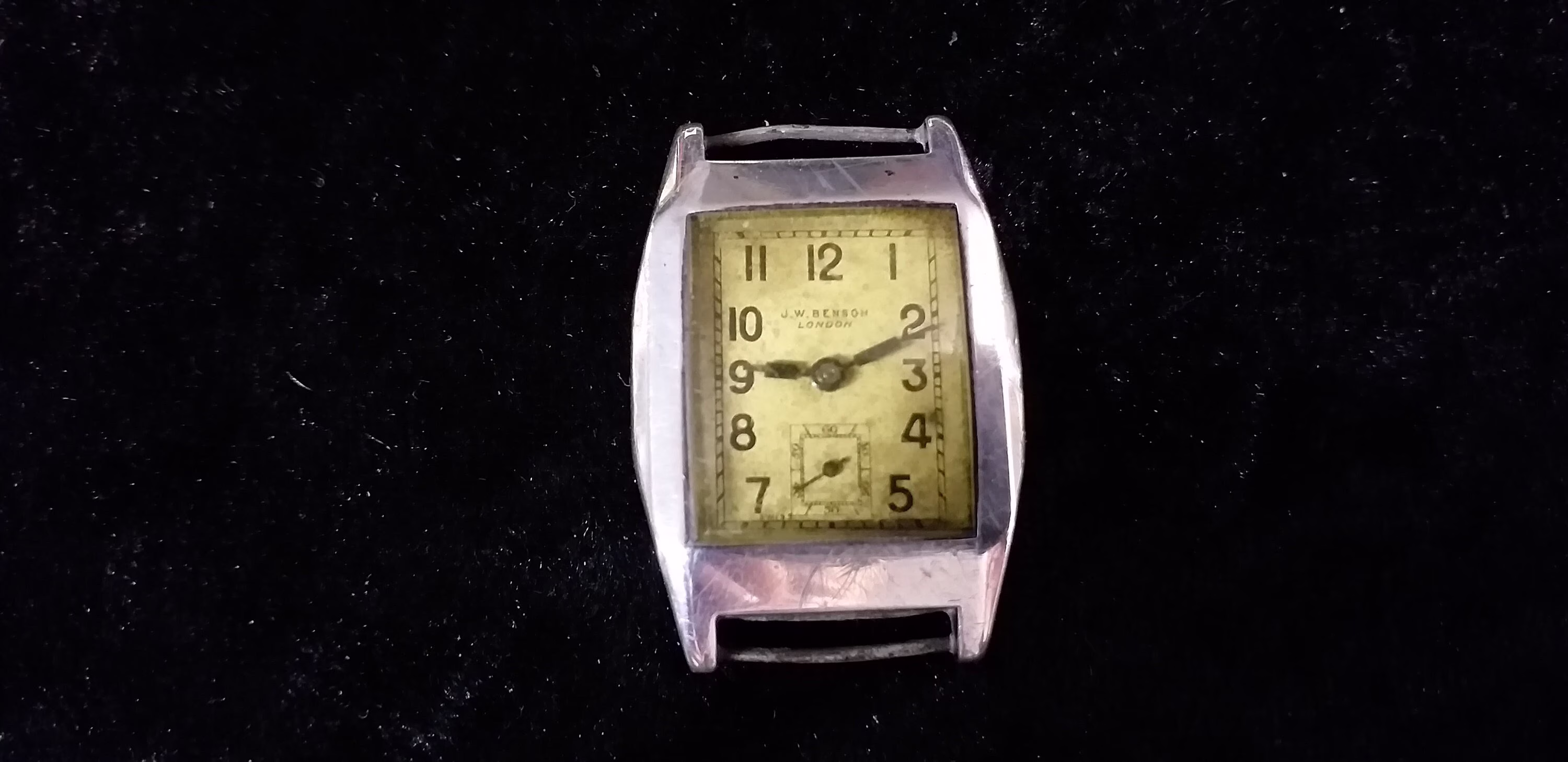 1935 J.w Benson Sterling Silver Gents Watch - Solid Square Case/Tank