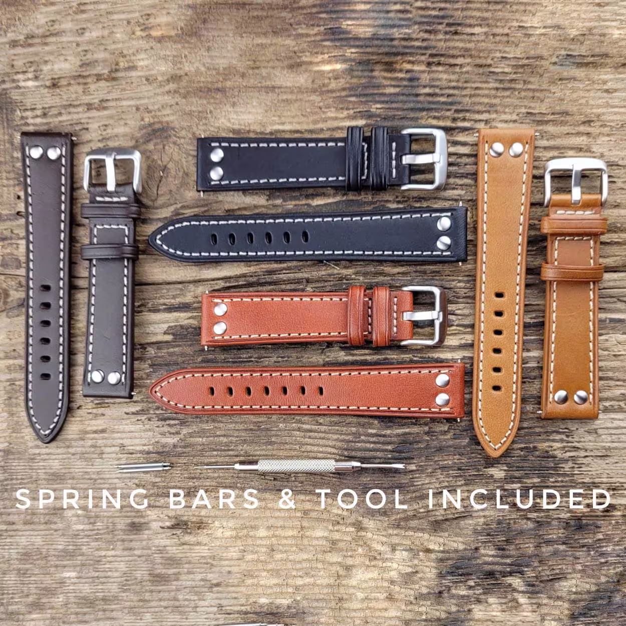 Flieger Aviator Pilot Leather Watch Strap | Classic Rivet Stud Style 18/20/22/24mm Tan Brown Black
