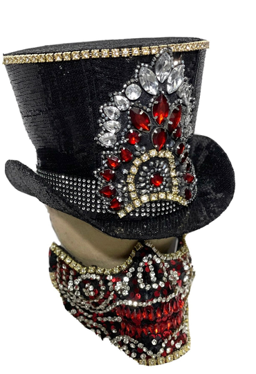 2 Pcs Black Sequins Top Hat & Half Face Mask With Jewels Details in Sizes 55cm One Size
