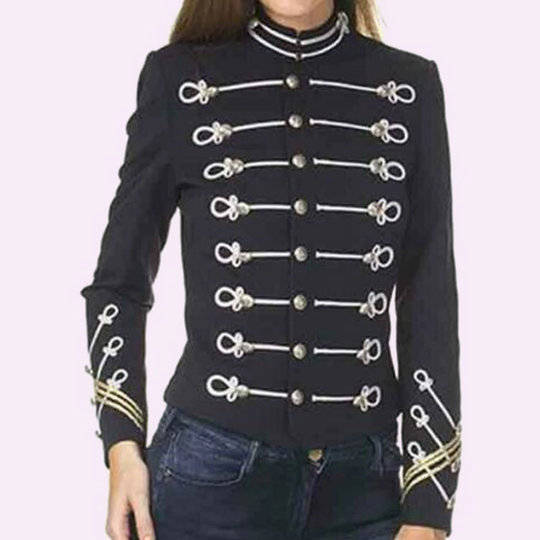 New Black Ladies Military Jacket Made To Measure Blazer , Ladies Fashion Hussar