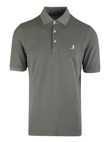 Fedeli Man - Military Green Pique Polo Shirt With Yacht Club Capri Logo