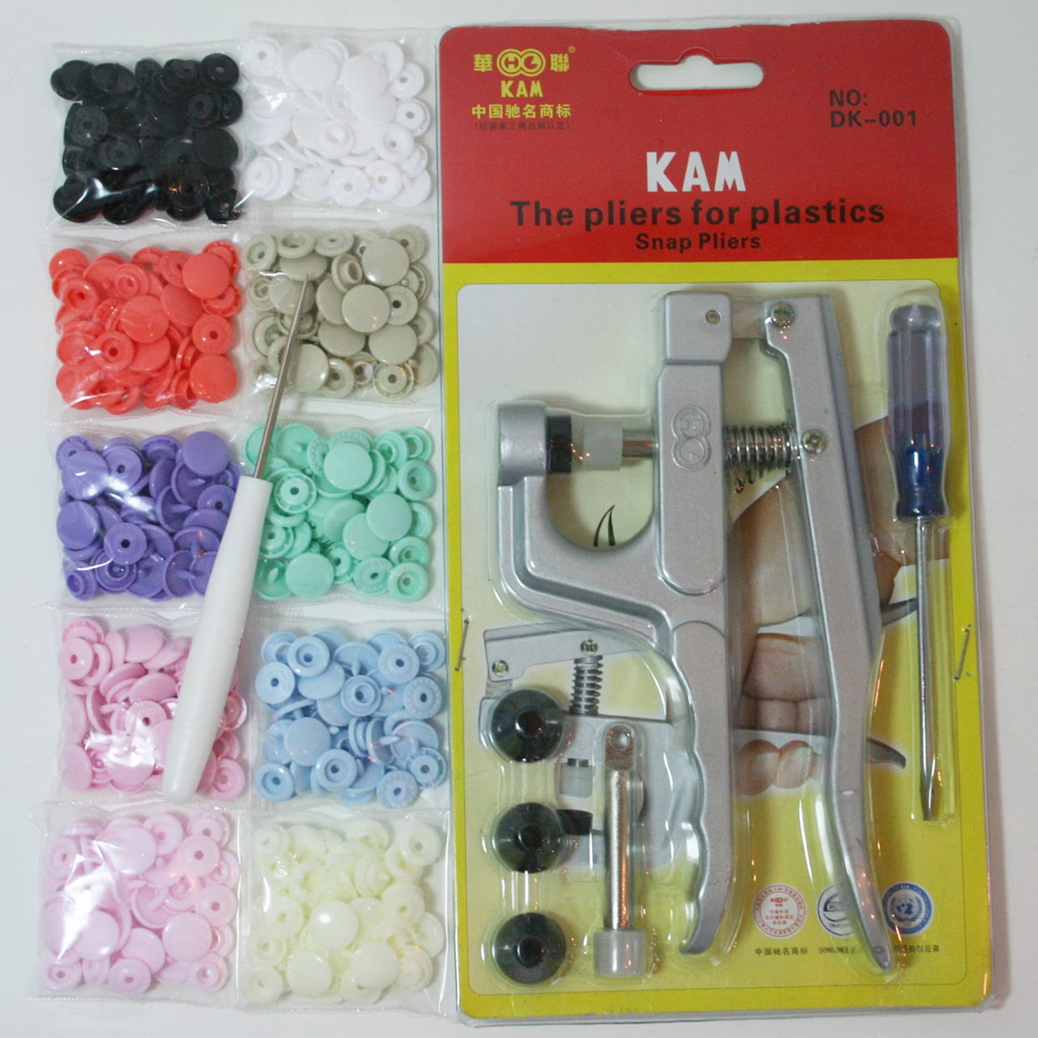 Marked Down Kam Snap Pliers Starter Kit 10 Sets Of Colors with Awl For Bibs Diapers Crafts Clothes Choose Your