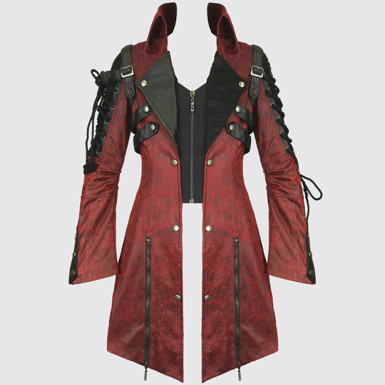 Punk Rave Halloween Coat Jacket Men Red Leather Steampunk Military