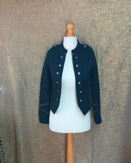 Military Steampunk Jacket Size 6Uk Double Row Bronze Buttons 100% Cotton